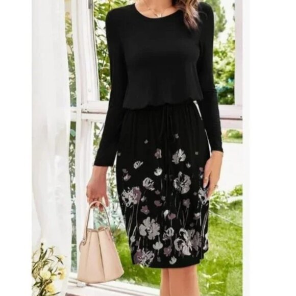 Simier Fariry Black Floral Fairy Short Sleeve Dress: XL - Picture 4 of 6